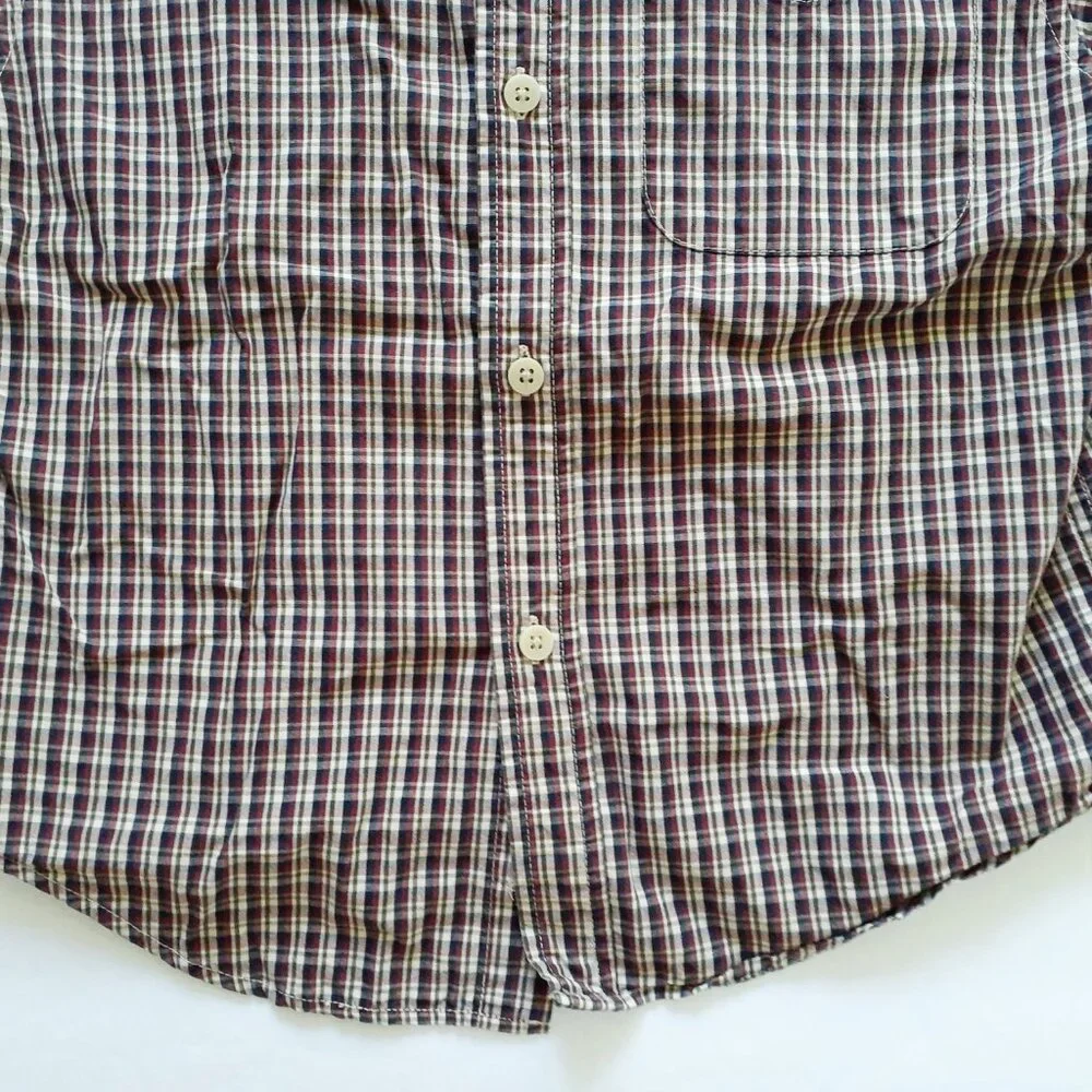 Gap Boys Shirt Button Down Red Tan Green Plaid Short Sleeve XS